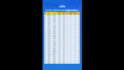 2025年11月TOP30 SUV销量投诉量对应点评